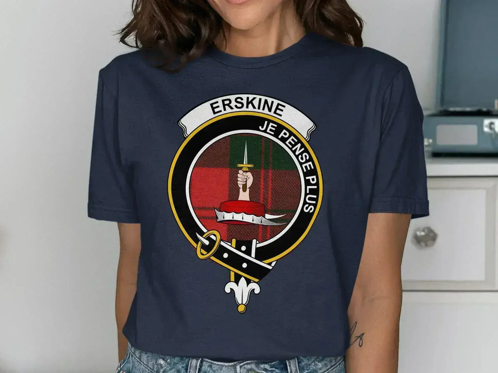 Erskine clan crest tee in black — soft cotton, front graphic, relaxed unisex fit