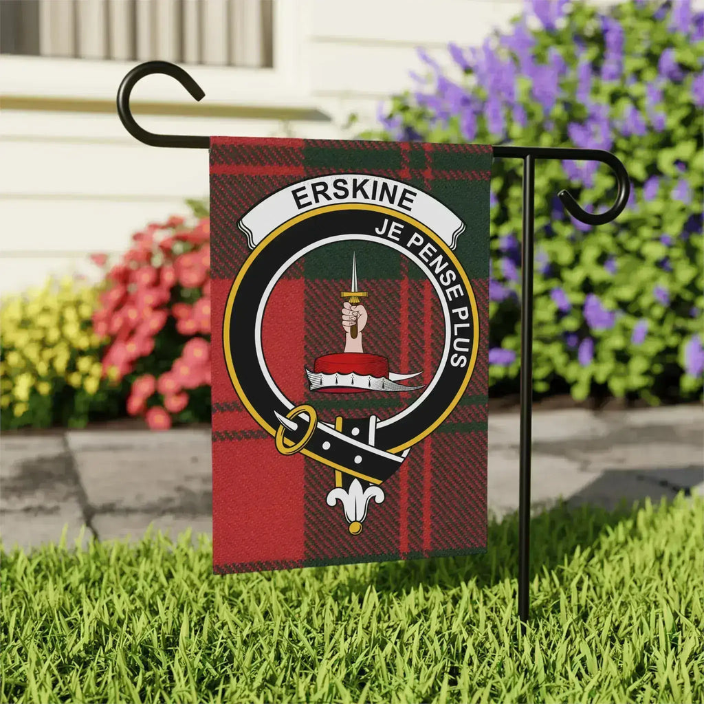 Erskine Scottish clan crest garden flag in 24.5x32 size — poly poplin-canvas, outdoor display