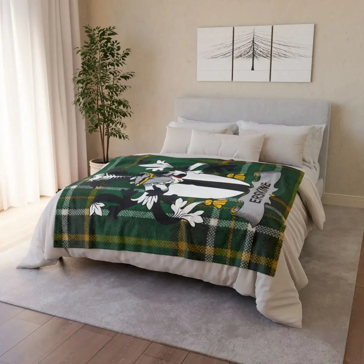 Erskine Family Crest Green Tartan Blanket Product
