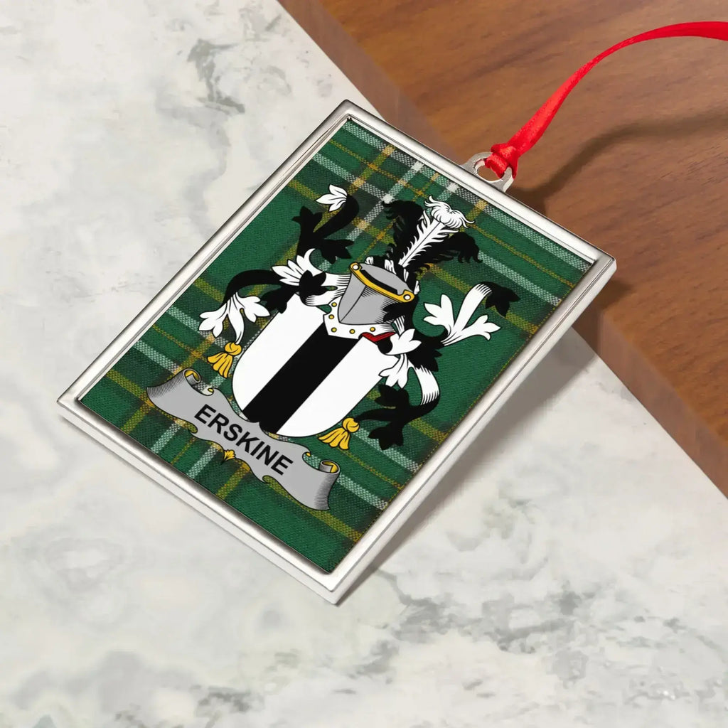 Erskine Family Crest Design on Plaid Ornament product
