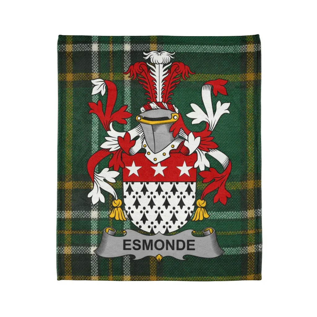 Esmonde Family Crest on Plaid Background decorative blanket