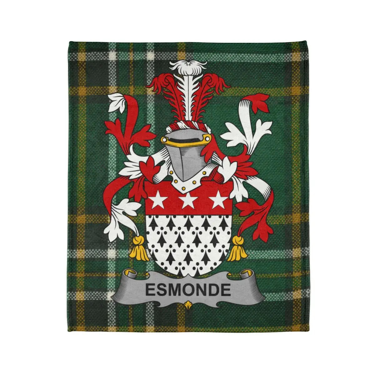 Esmonde Family Crest on Plaid Background decorative blanket