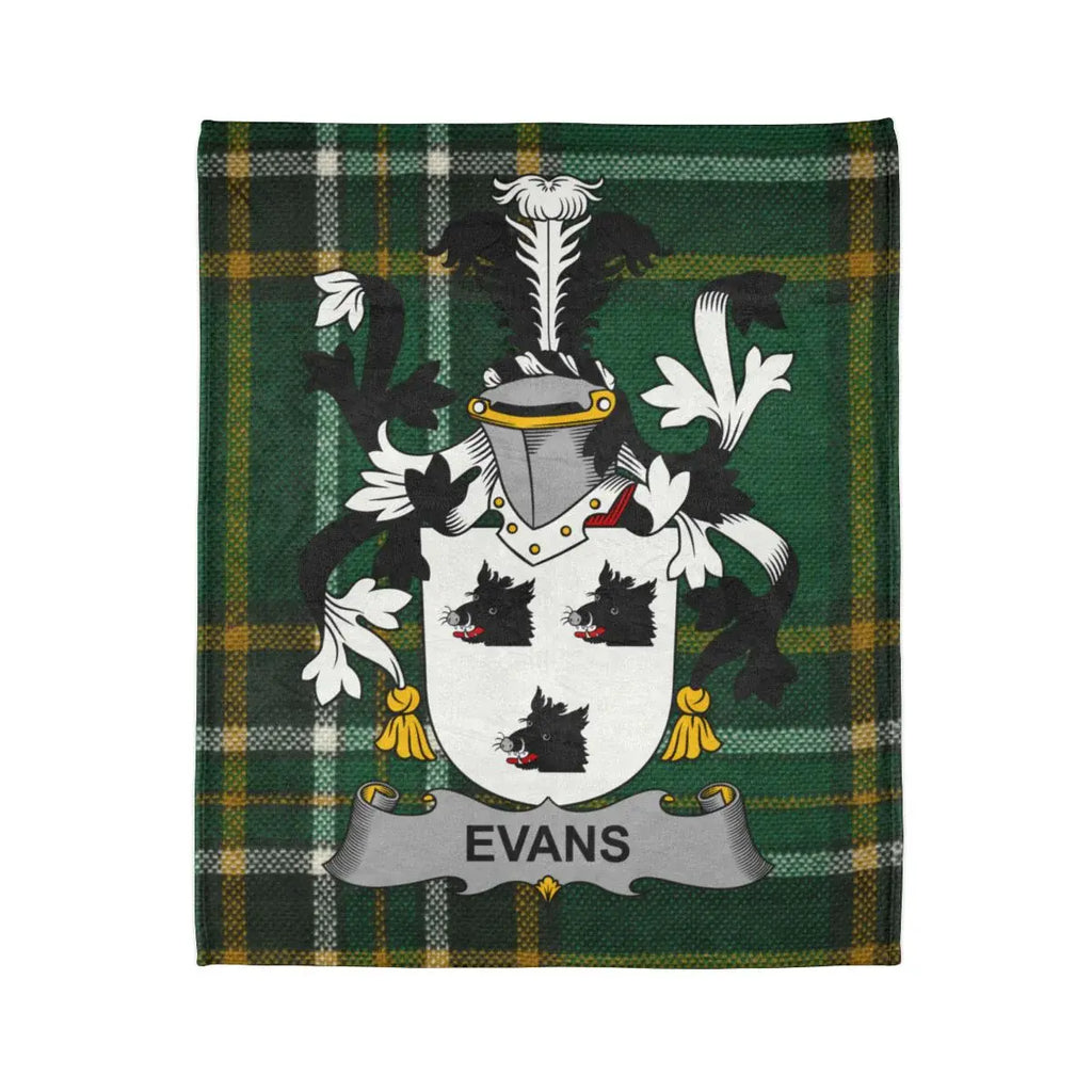 Evans Family Crest Shield on Plaid Pattern Blanket
