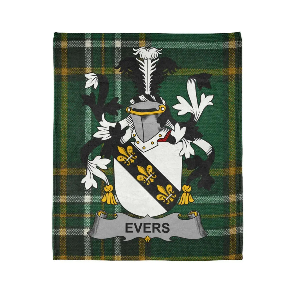 Evers Family Crest on Green Plaid Background Blanket