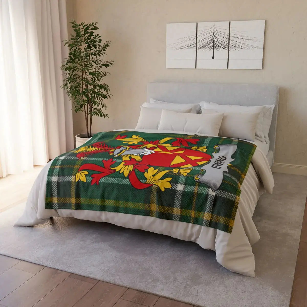 Stylish Ewing Family Crest Blanket with Plaid Pattern