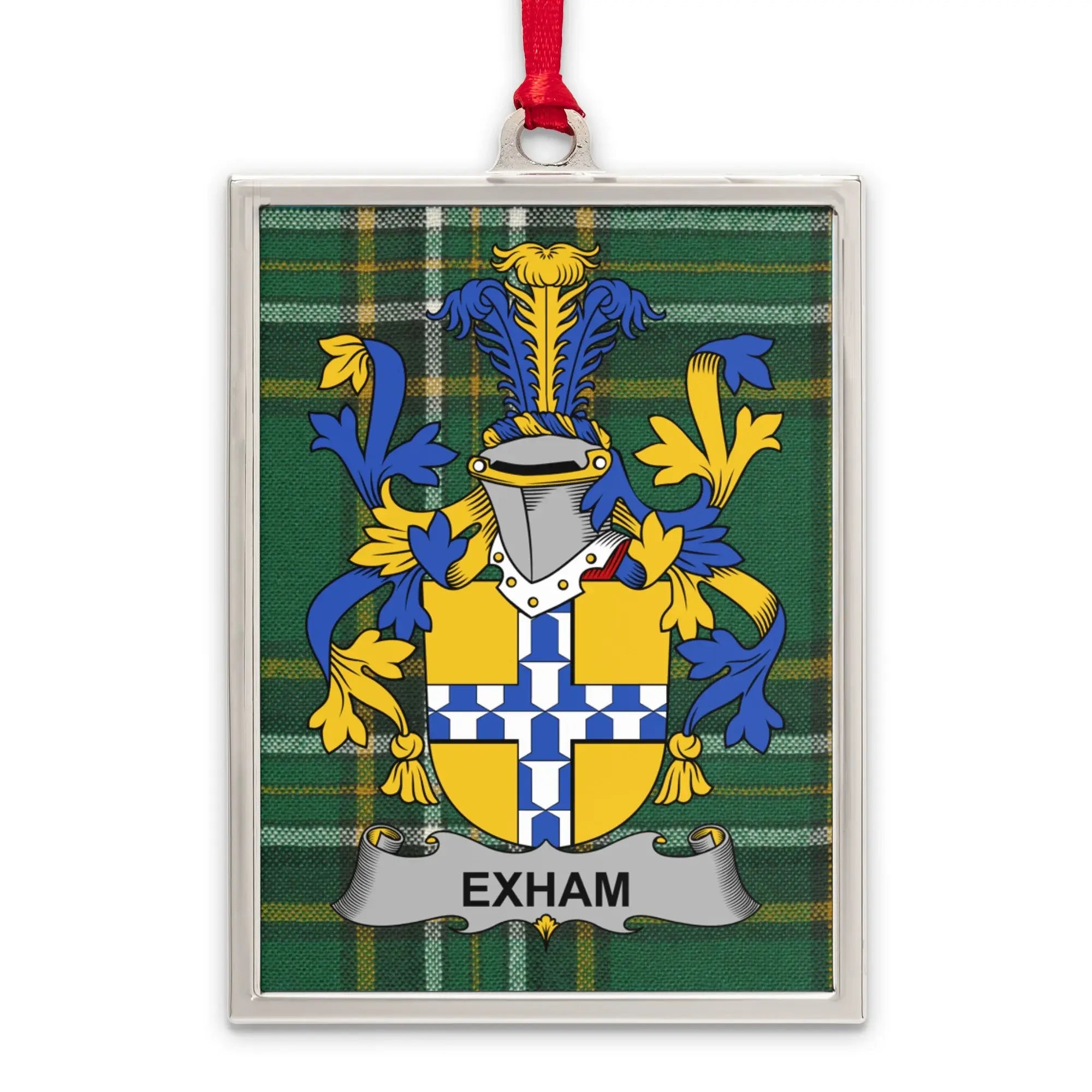 Exham Family Crest Plaid Background Ornament product