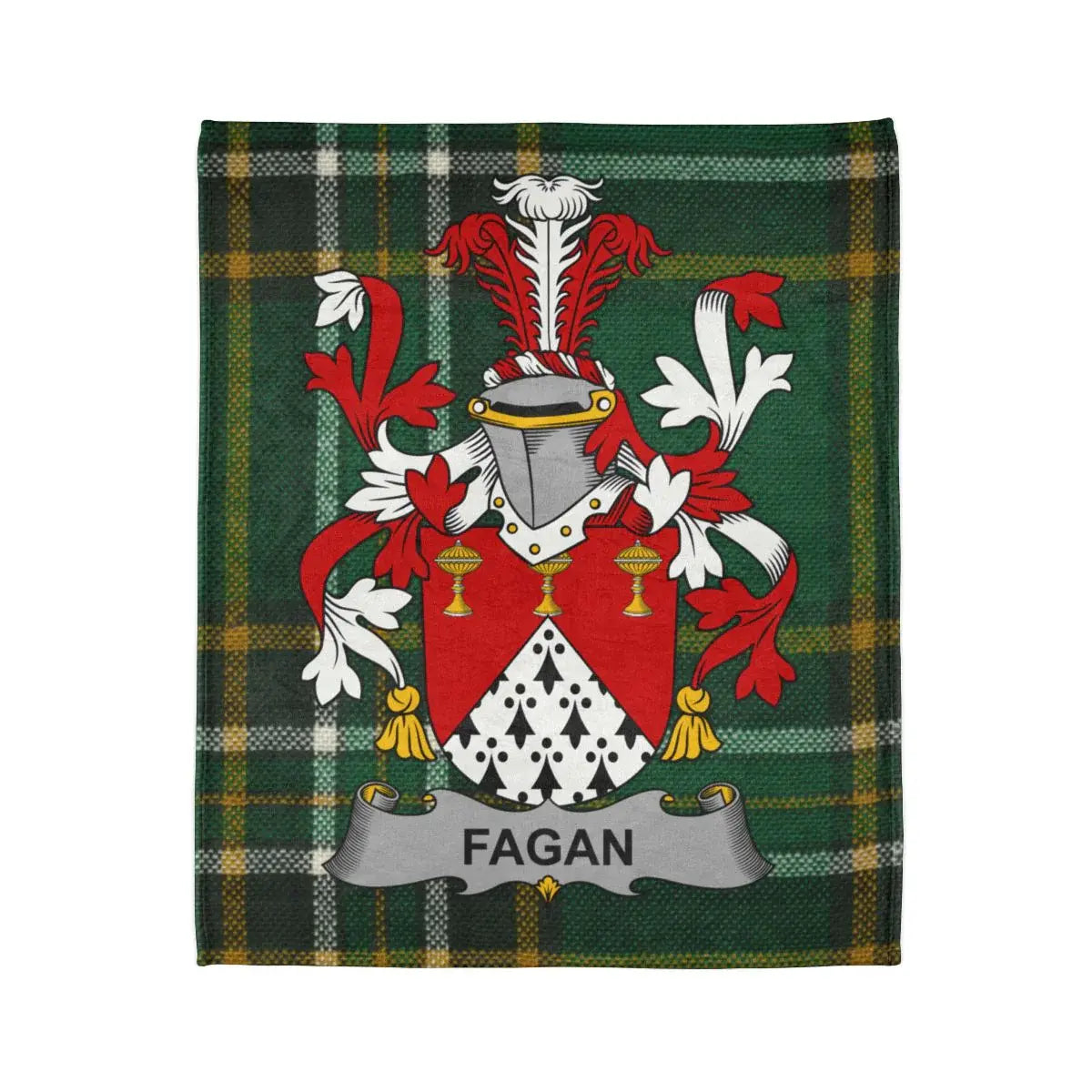 Fagan Family Crest Emblem on a Plaid Background blanket