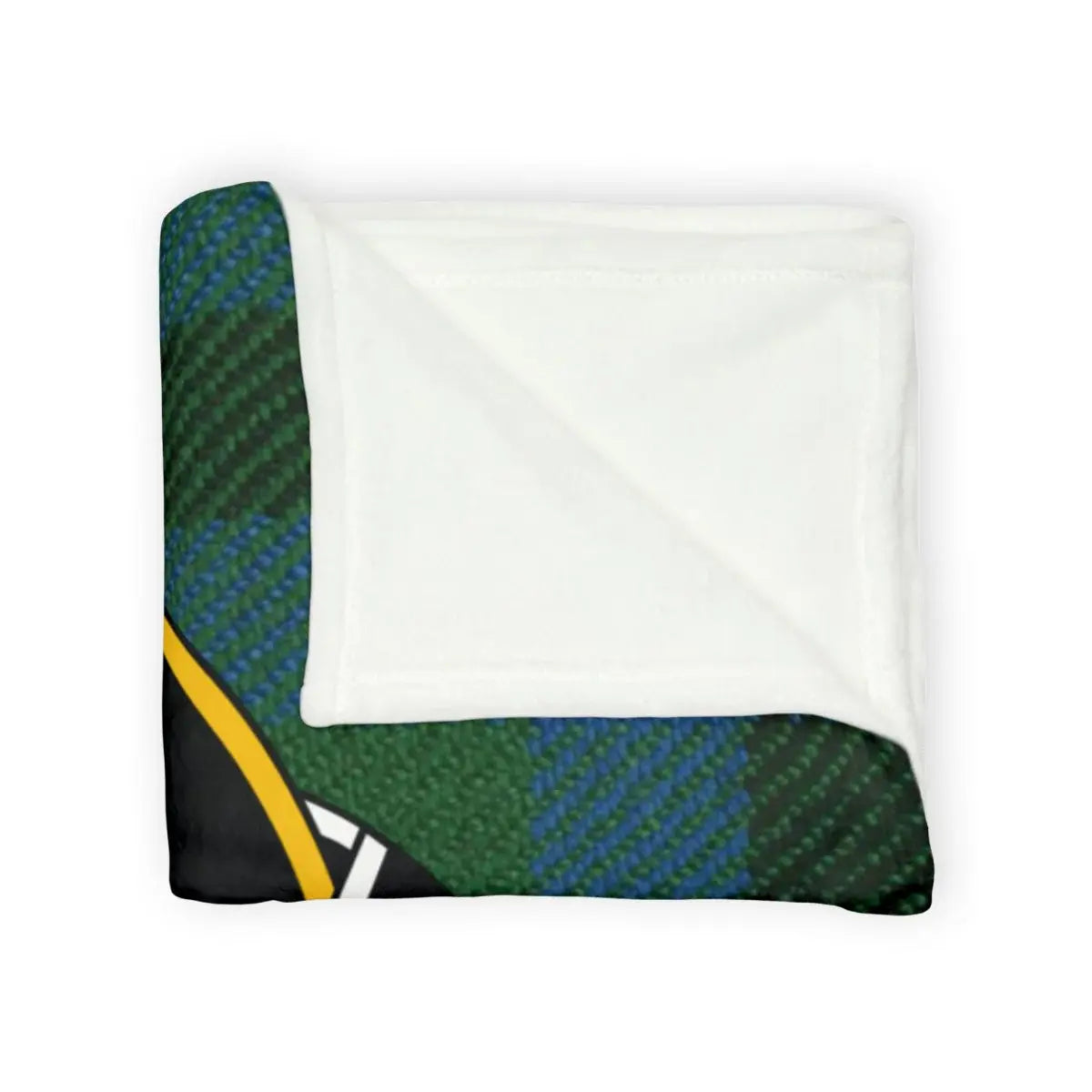 Clan Falconer printed throw blanket folded — lightweight polyester, hemmed edges