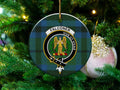Clan Falconer round ceramic ornament — front view showing crest and tartan with gold hanging string