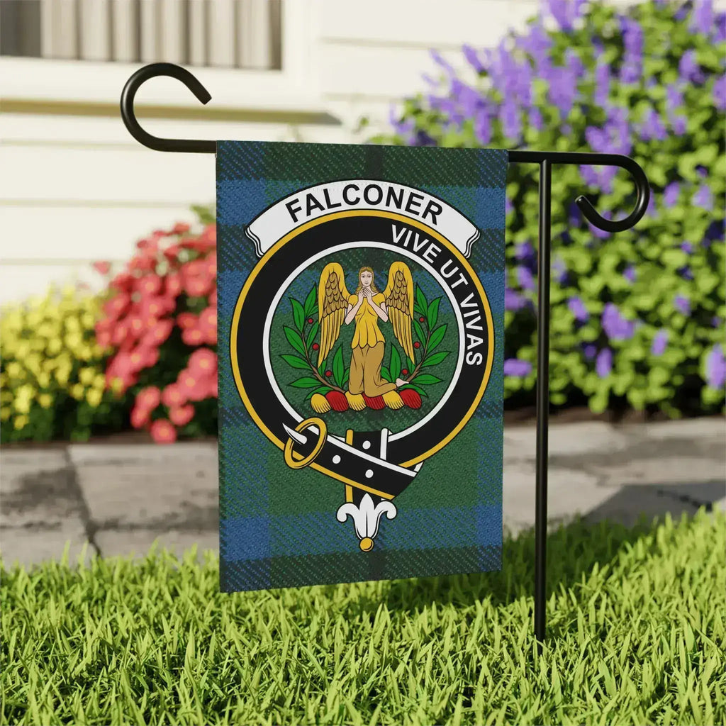 Falconer Scottish clan crest garden flag in 24.5x32 size — poly poplin-canvas, outdoor display