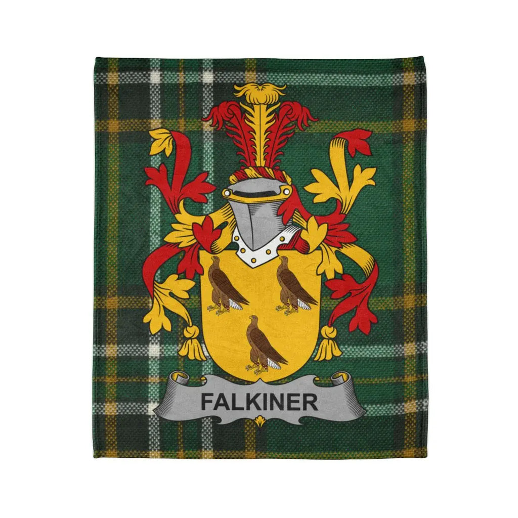 Falkiner Family Crest and Plaid Print Blanket