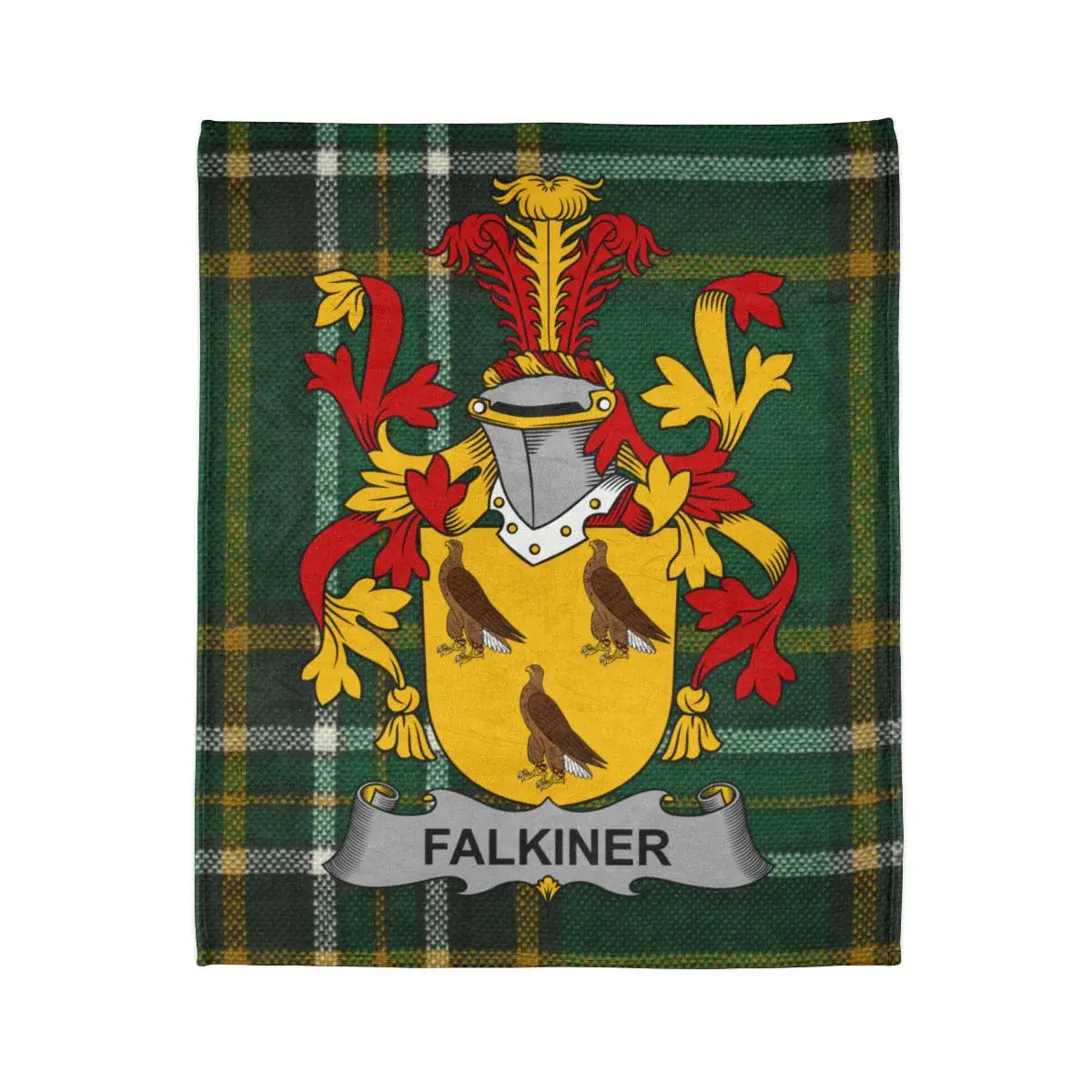 Falkiner Family Crest and Plaid Print Blanket