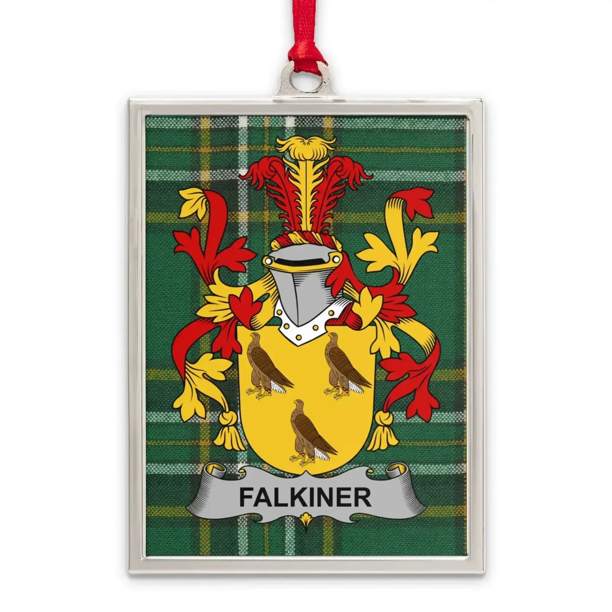 Falkiner Family Crest Plaid Backdrop Ornament product