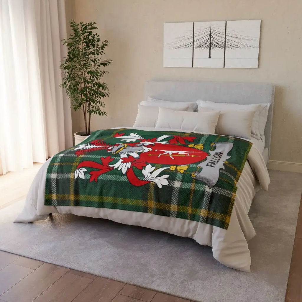 Fallon Family Crest Design on Cozy Green Blanket