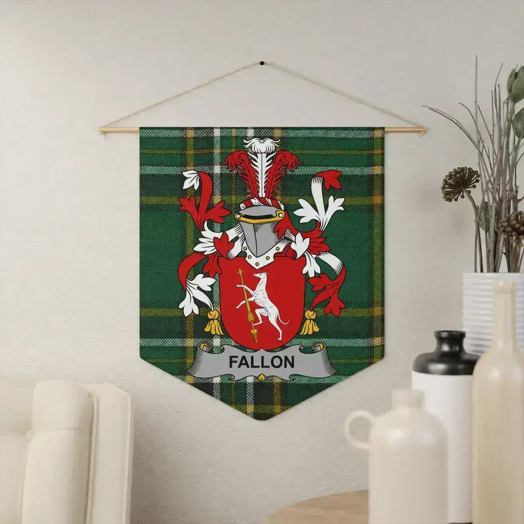 Fallon Irish family crest wall pennant — tartan wall hanging display