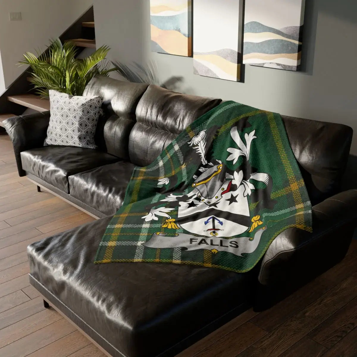 Heraldic Shield Green Plaid Family Crest Blanket