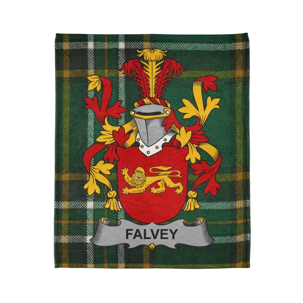Falvey Family Crest on Tartan Plaid Background Blanket