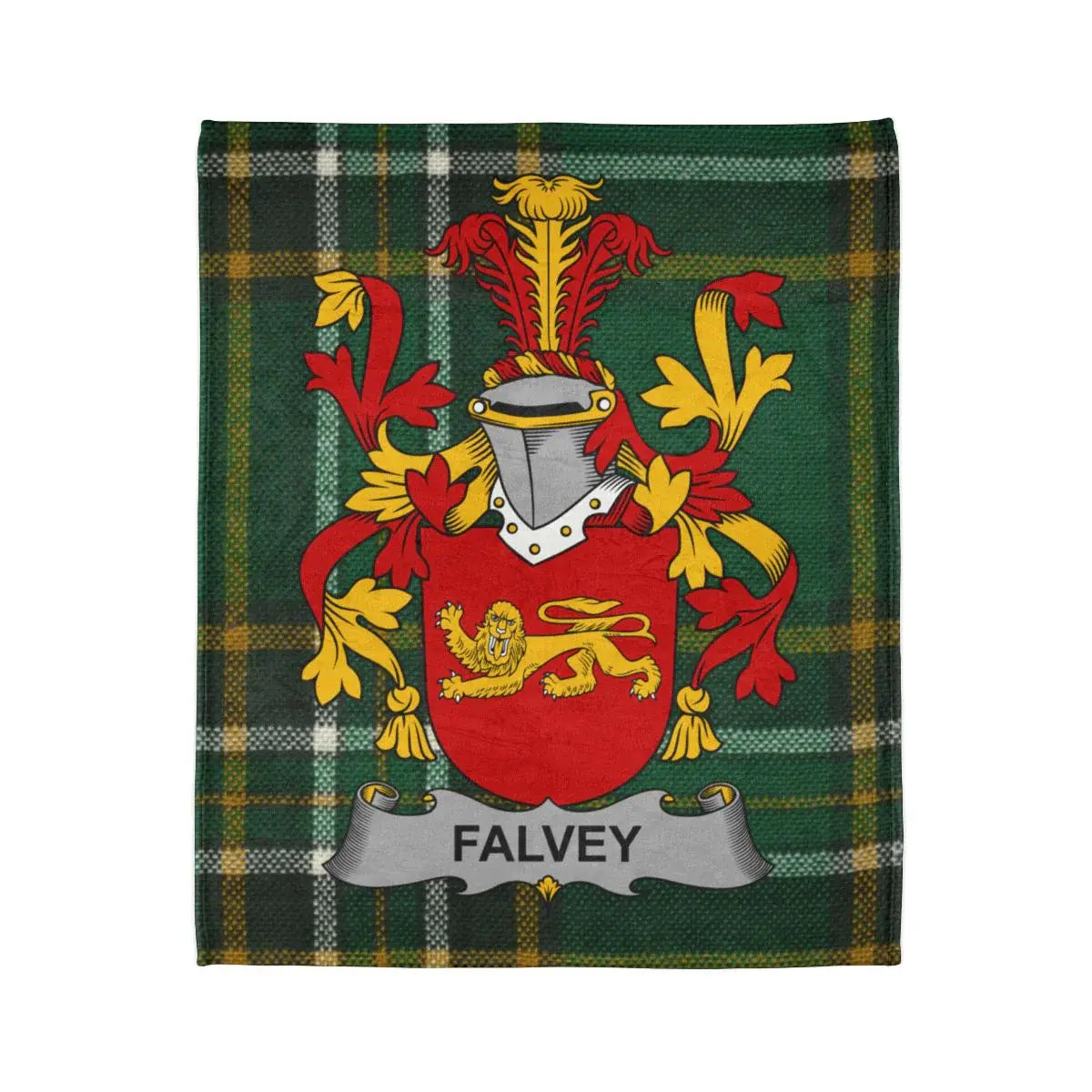 Falvey Family Crest on Tartan Plaid Background Blanket