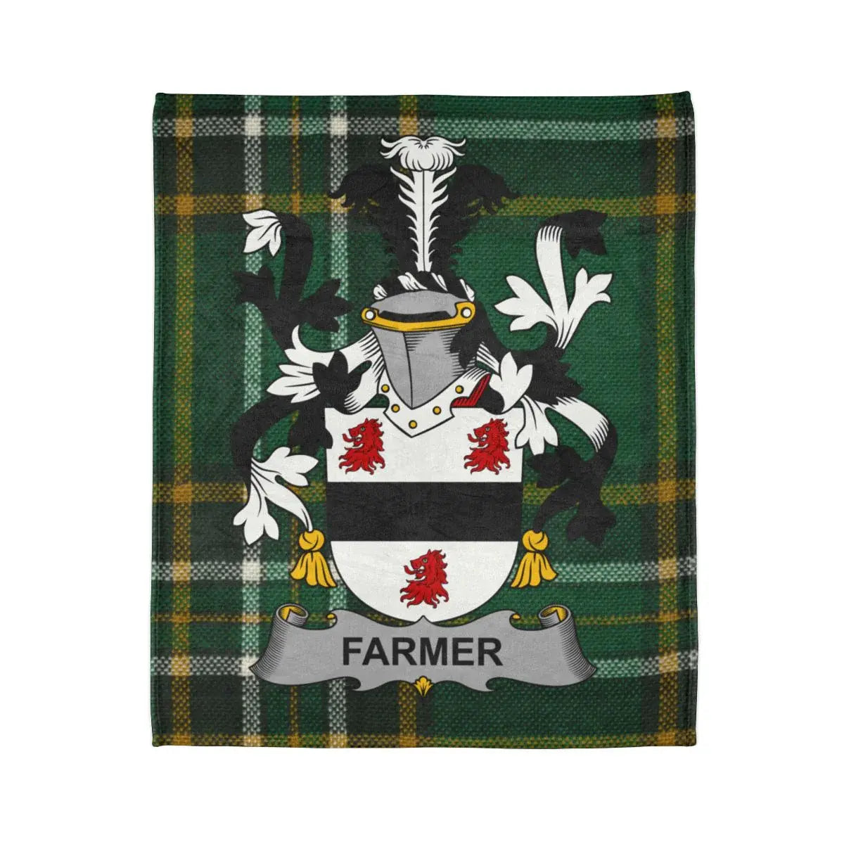 Green Tartan Shield with Farmer Coat of Arms Blanket
