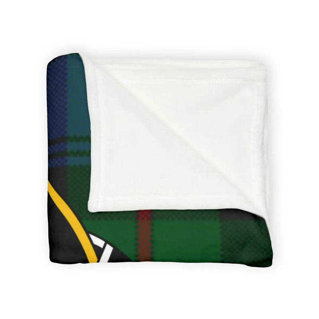 Clan Farquharson printed throw blanket folded — lightweight polyester, hemmed edges