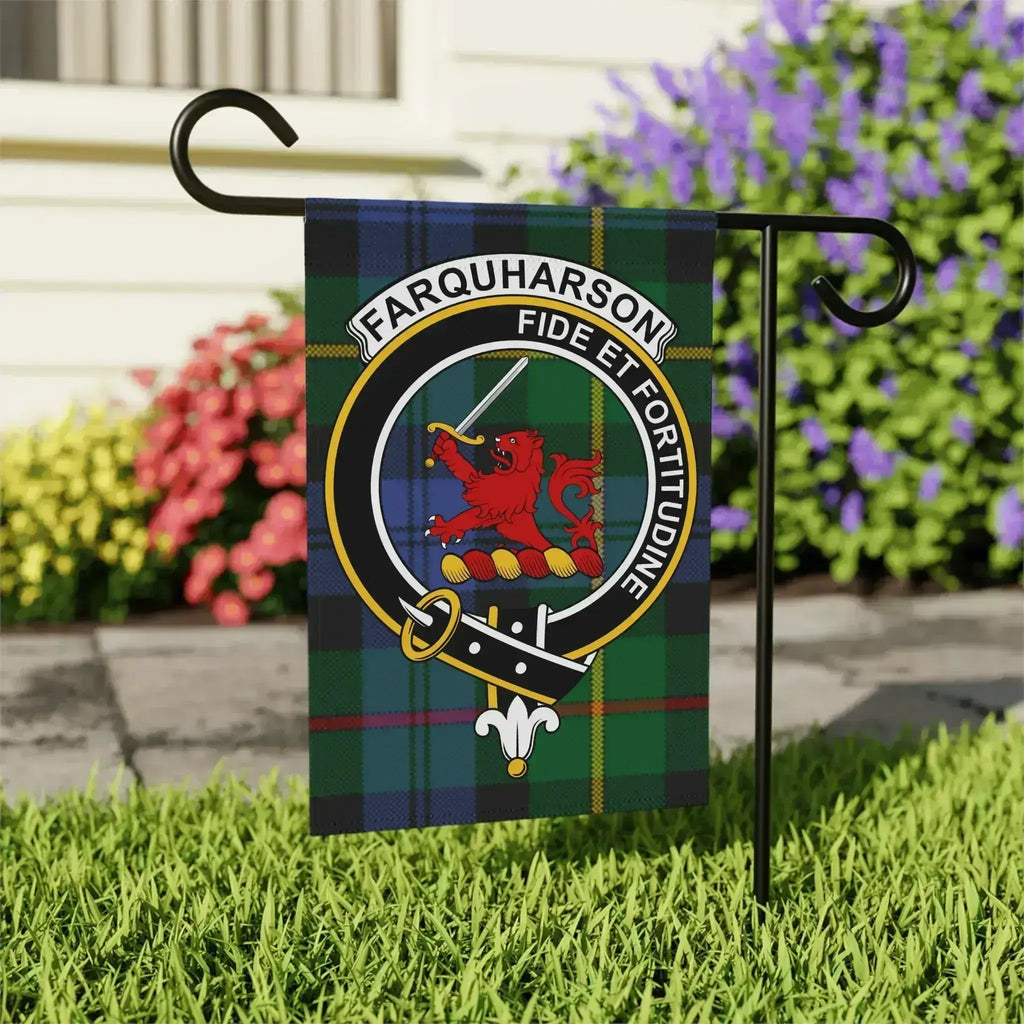 Farquharson Scottish clan crest garden flag in 24.5x32 size — poly poplin-canvas, outdoor display