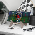 Clan Farquharson tartan novelty license plate — 12x6 aluminium, crest and motto Fide et Fortitudine