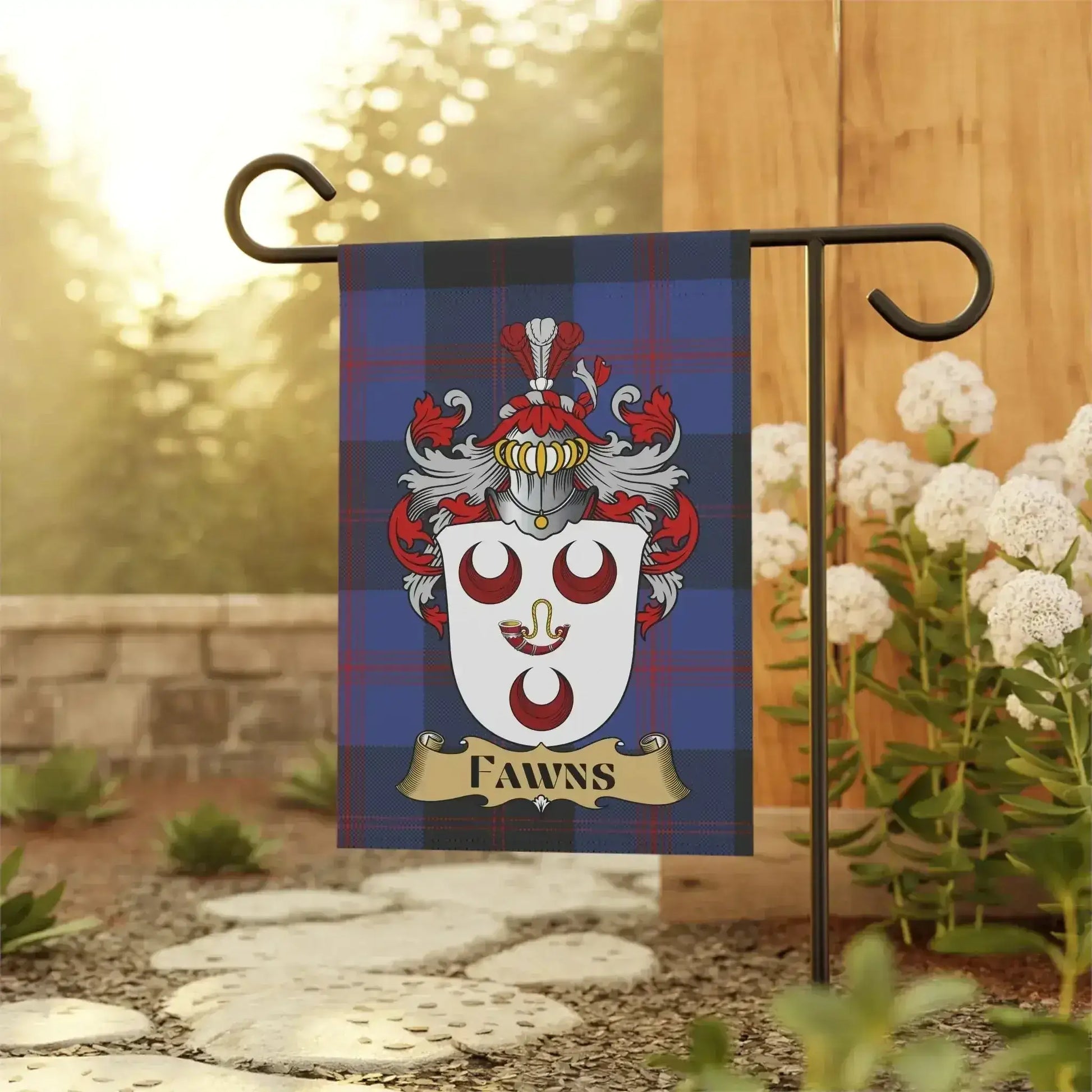 Fawns Coat Of Arms Scottish Tartan Garden Flag 