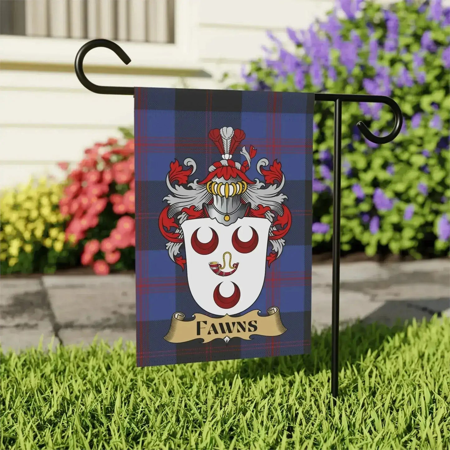 Fawns Coat Of Arms Scottish Tartan Garden Flag 