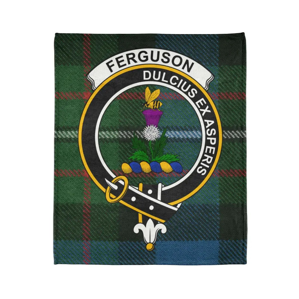 Ferguson Dulcius Ex Asperis crest design throw blanket — heraldic clan crest on 50x60 polyester