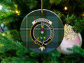 Ferguson clan tartan ceramic ornament — 3-inch round glossy disc with crest and Dulcius Ex Asperis motto