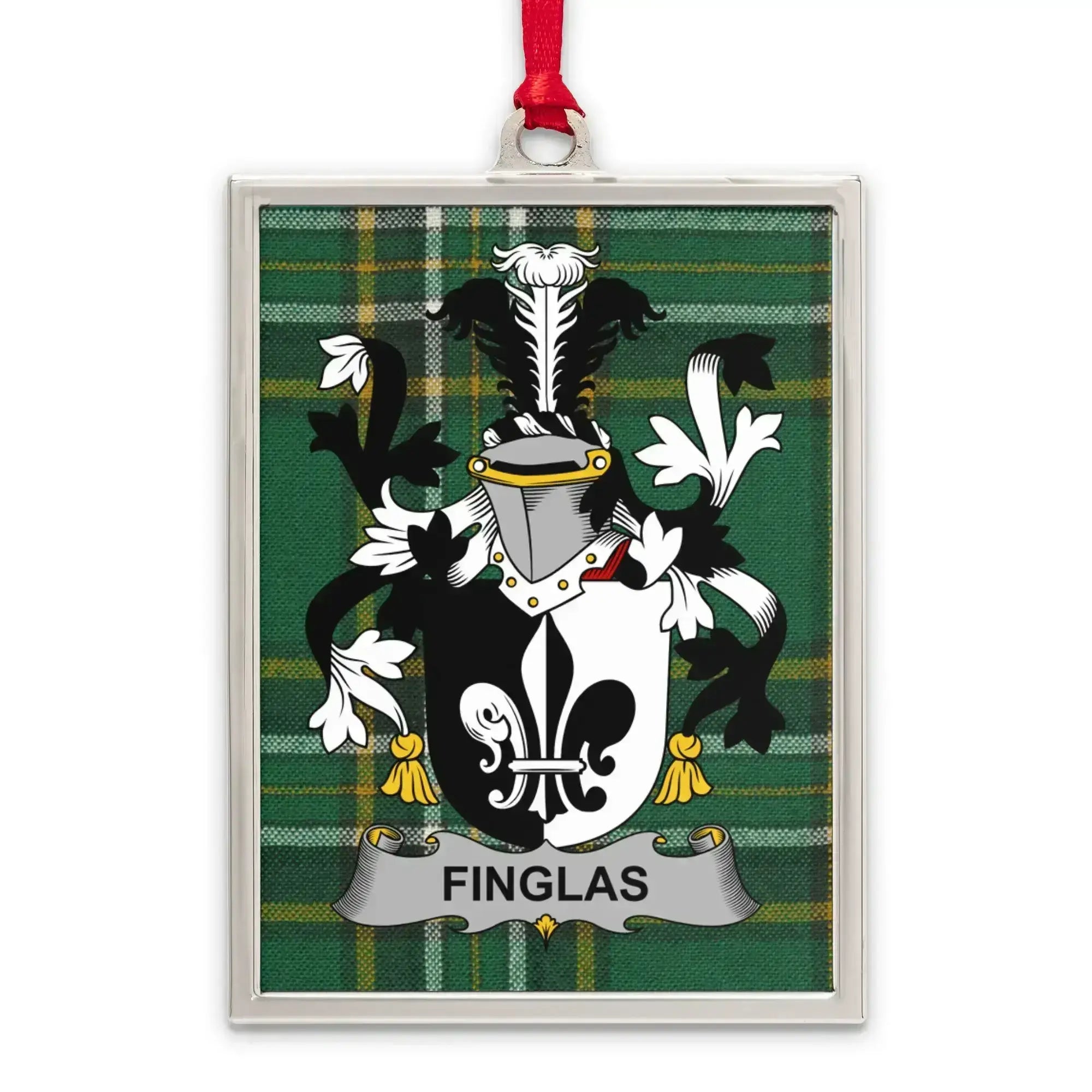 Finglas Family Crest with Plaid Design Ornament product