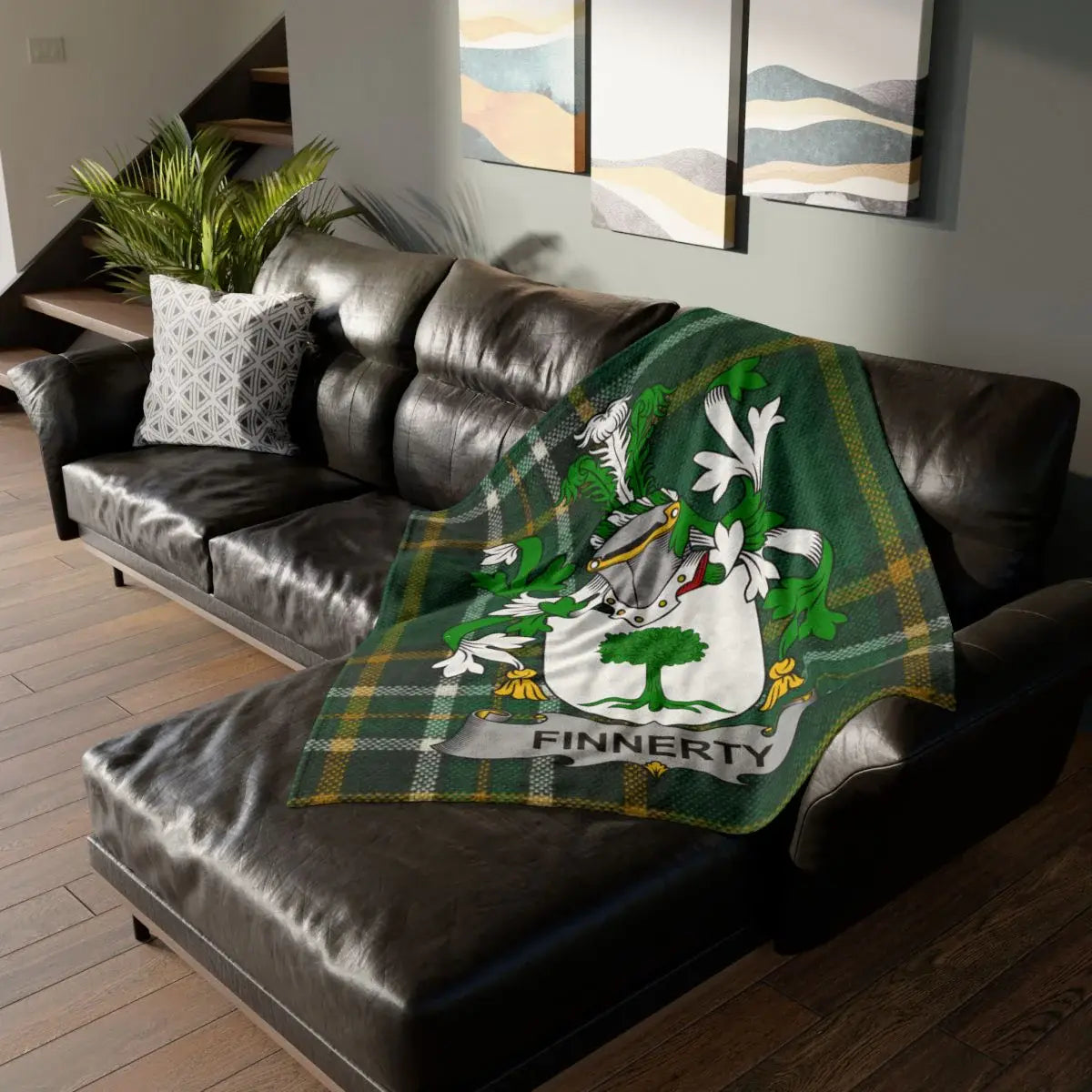Personalized Finnerty Family Crest Tartan Throw Blanket