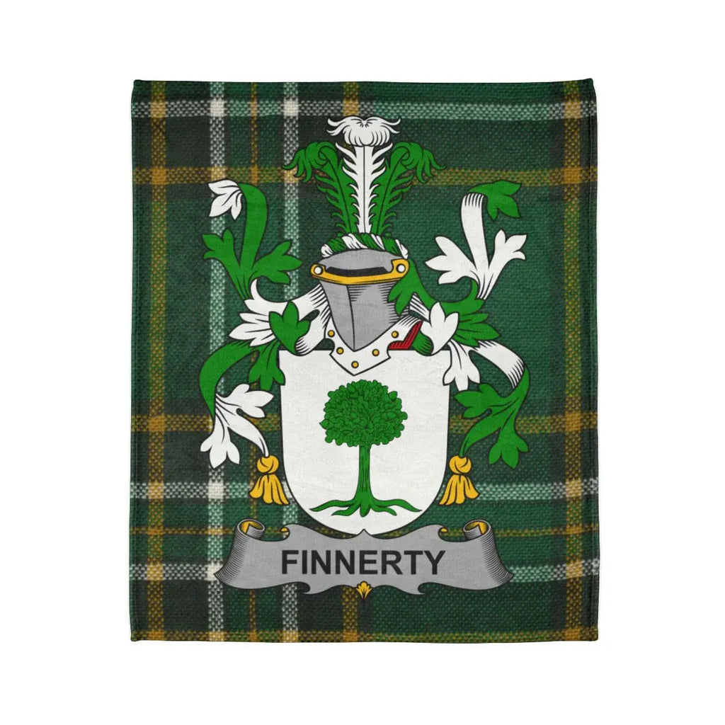 Finnerty Family Crest Green Tartan Blanket