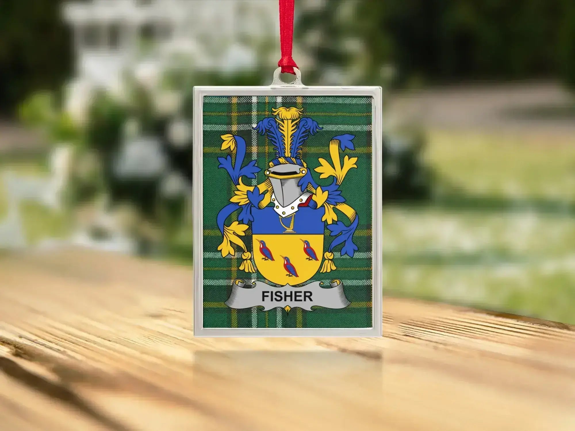 Fisher Family Crest Plaid Design Ornament product