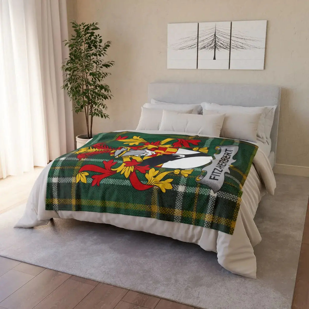 Fitzherbert Family Crest Green Plaid Design Blanket