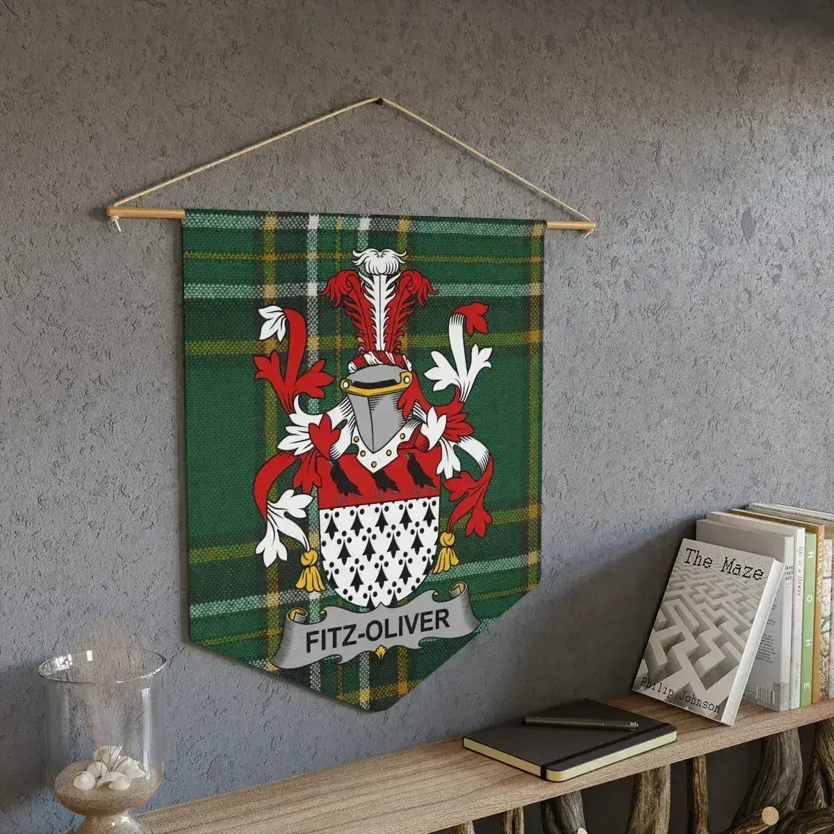 Fitz-Oliver Coat of Arms Green Plaid Wall Hanging product