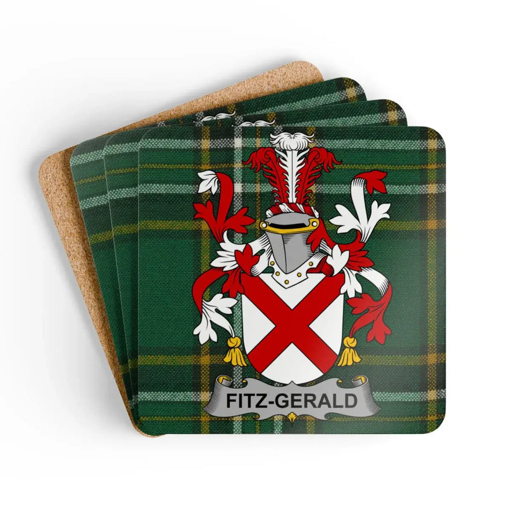 Fitz-Gerald Family Crest Plaid Pattern Coaster Set product