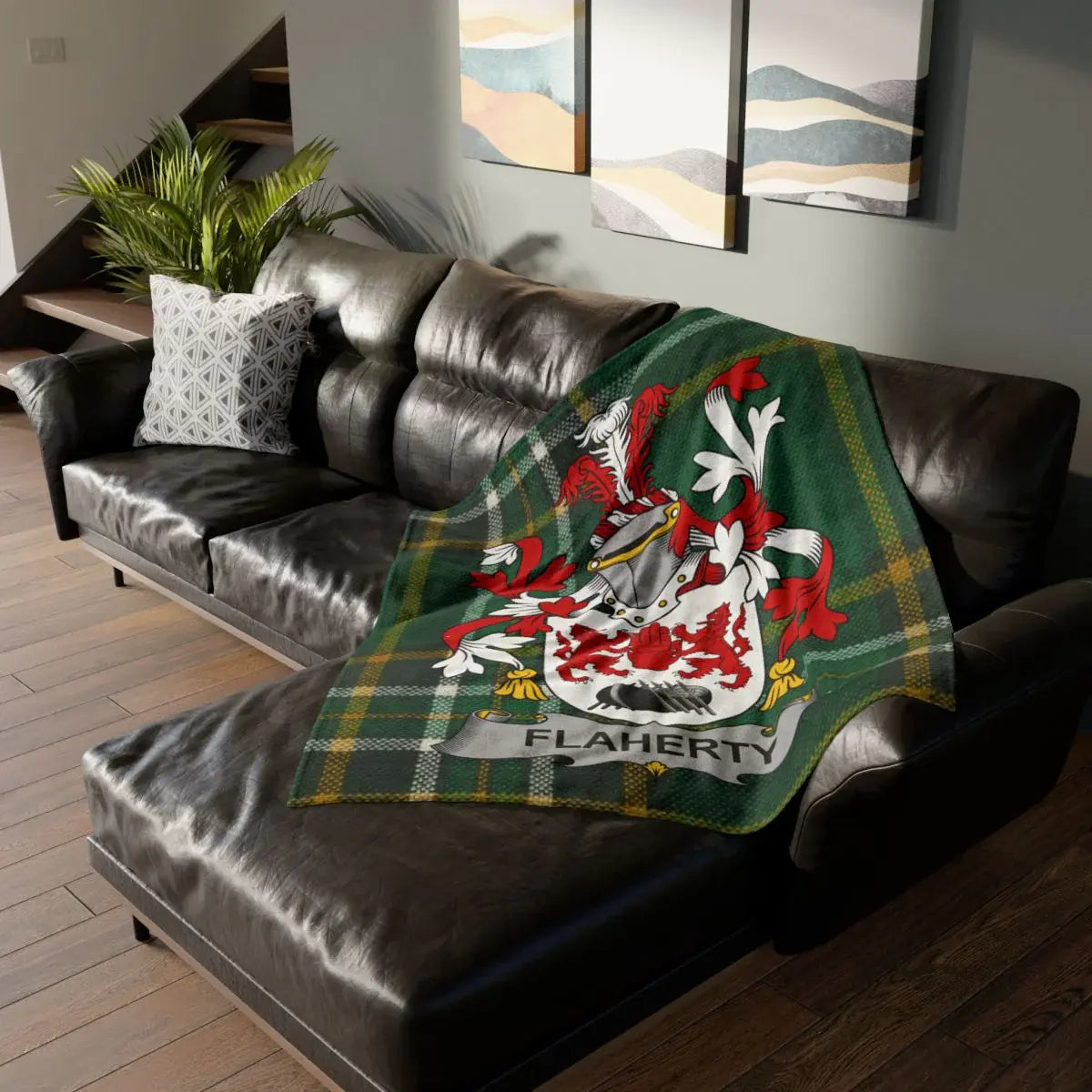 Flaherty Crest Green Tartan Throw Blanket for Sofa