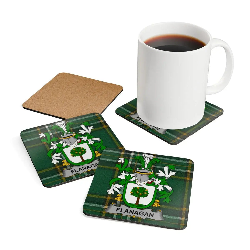 Flanagan Family Crest Green Plaid Drink Coaster product type