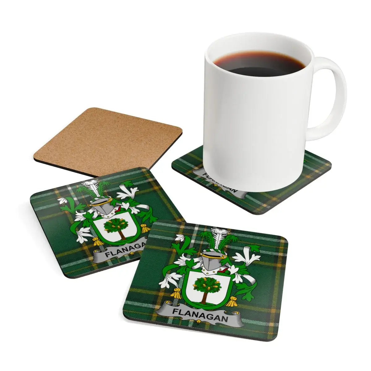 Flanagan Family Crest Green Plaid Drink Coaster product type