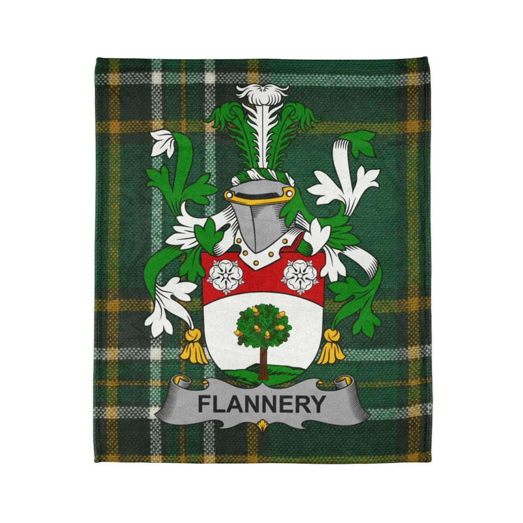 Flannery Family Crest Coat of Arms Tartan Blanket