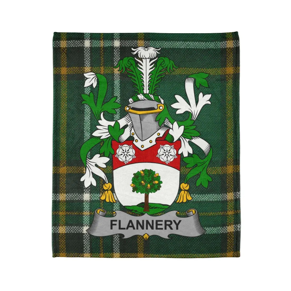Flannery Family Crest Coat of Arms Tartan Blanket