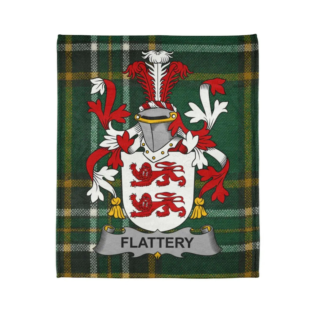 Flattery Coat of Arms on Tartan Background Blanket