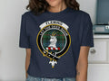 Fleming clan crest tee in black — soft cotton, front graphic, relaxed unisex fit