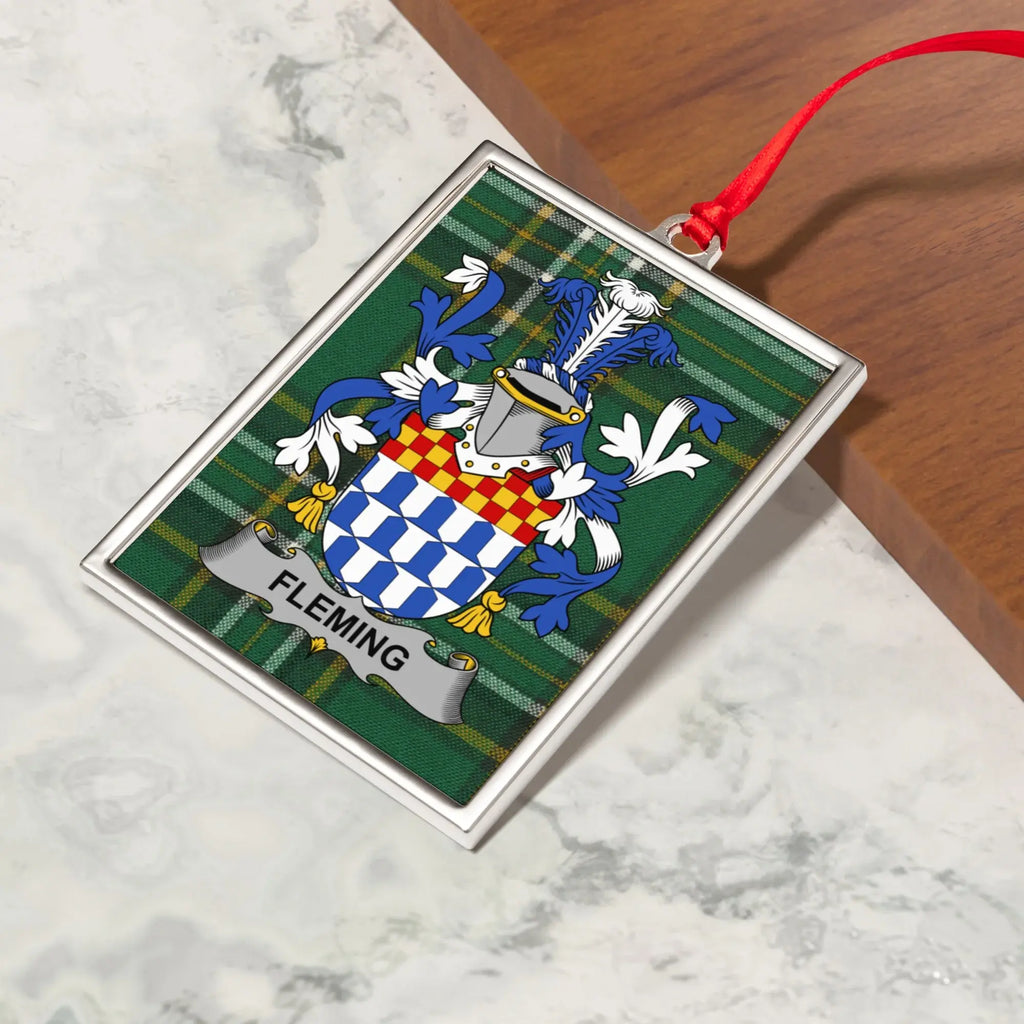 Fleming Family Crest with Plaid Design Ornament product type