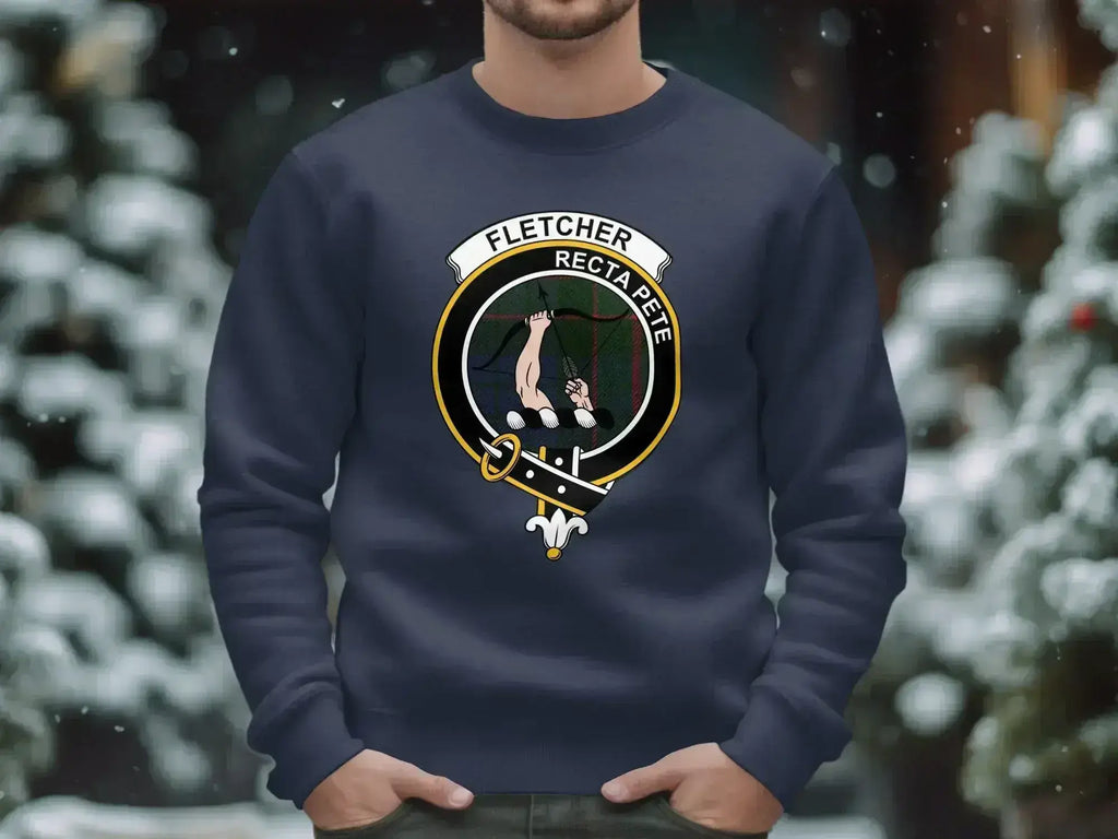 Fletcher Recta Pete crest design sweatshirt — full heraldic design on fleece, laid flat