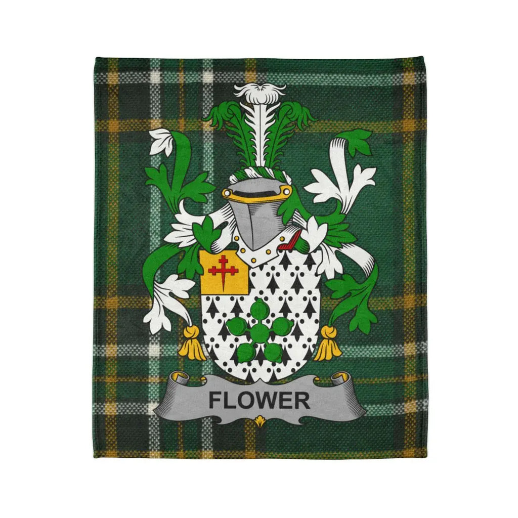 Green Tartan Pattern Blanket with Flower Crest Design