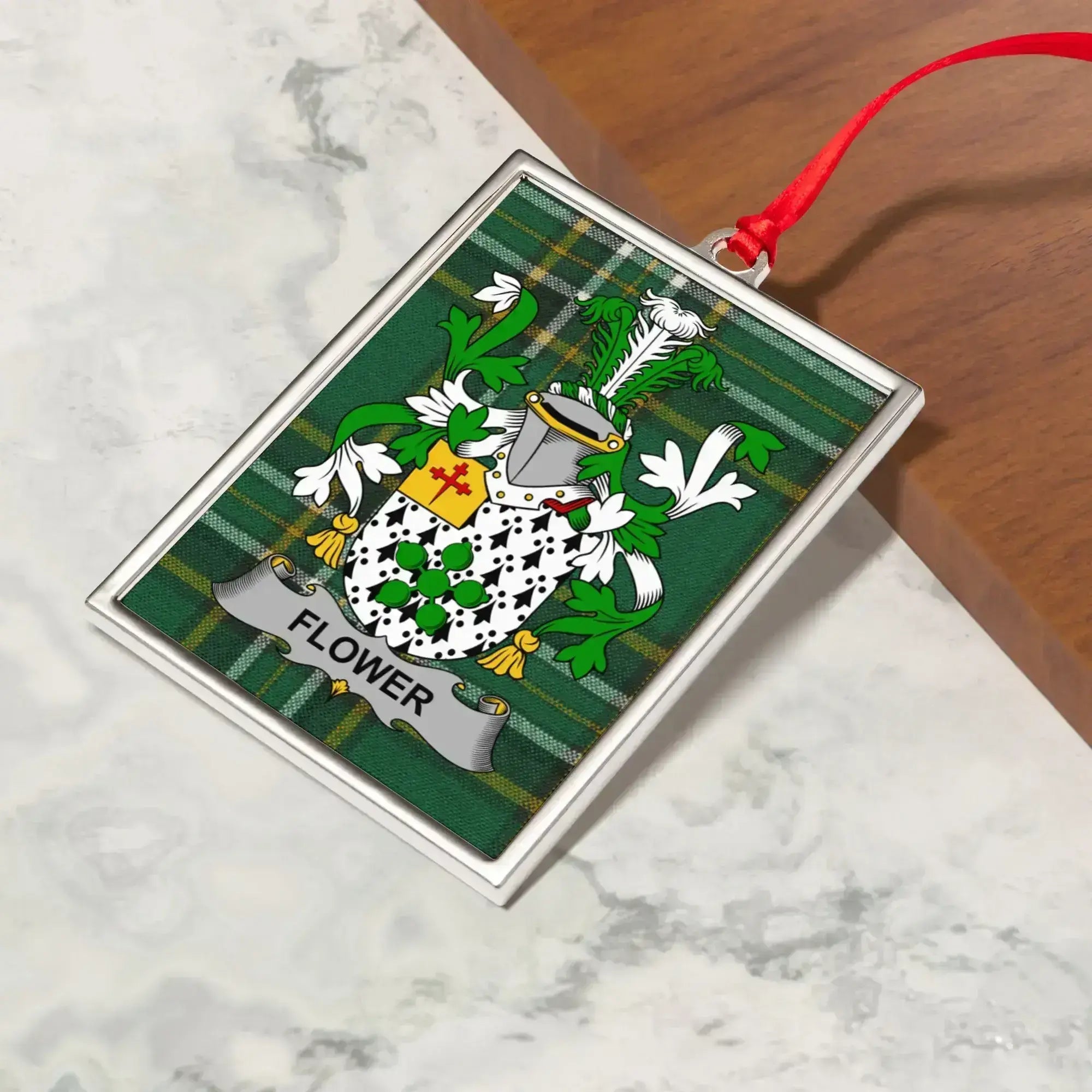 Green Tartan Flower Family Crest Ornament product