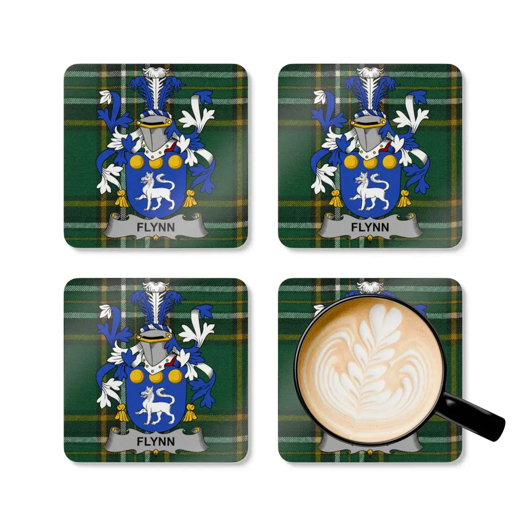 Flynn Family Crest Green Tartan Design Coaster Set product type
