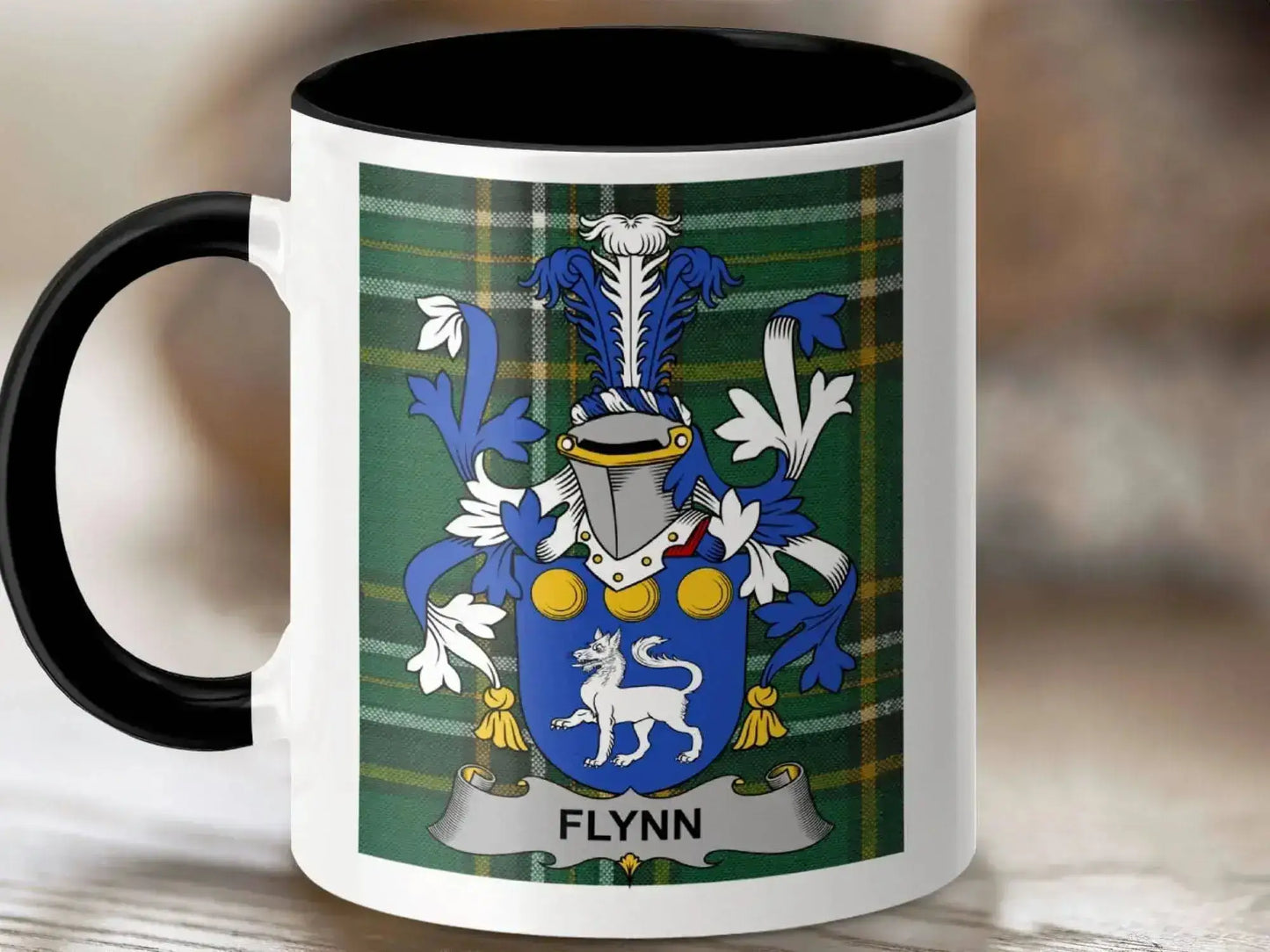 Flynn Surname Family Crest Irish National Tartan Mug - Celtic Ancestry Gifts
